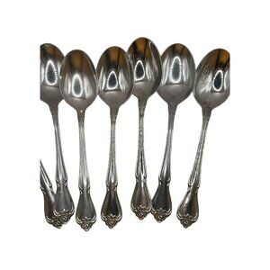 6 Oneida USA ARBOR ROSE/TRUE ROSE Table Spoon Soup Spoon Stainless Glossy